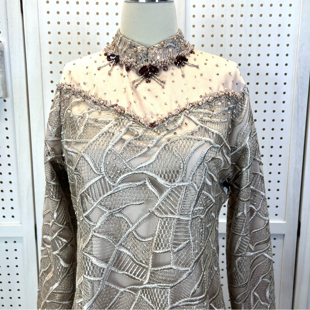 Elegant Beaded lined gown - Long Sleeve Abaya Dress